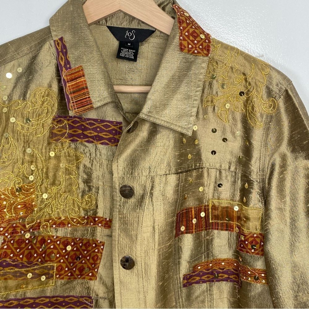 Ios Gold Sequin Silk Sequin Seashell Button Shirt… - image 7